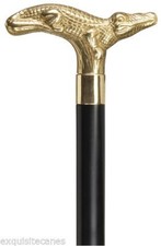 NEW Brass Alligator Crocodile Gator Head on Black Wooden Shaft Walking Cane