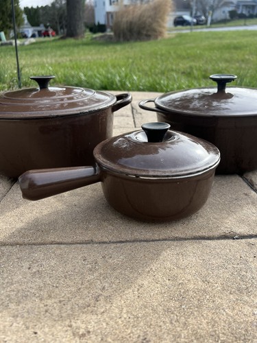 4 COUSANCES CAST IRON DUTCH OVEN & SAUCEPAN LIDS - LE CREUSET E,22,B,16 Brown - Picture 3 of 11