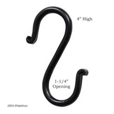 NEW -- 2 Black Wrought Iron "S" Hooks -- 4" High