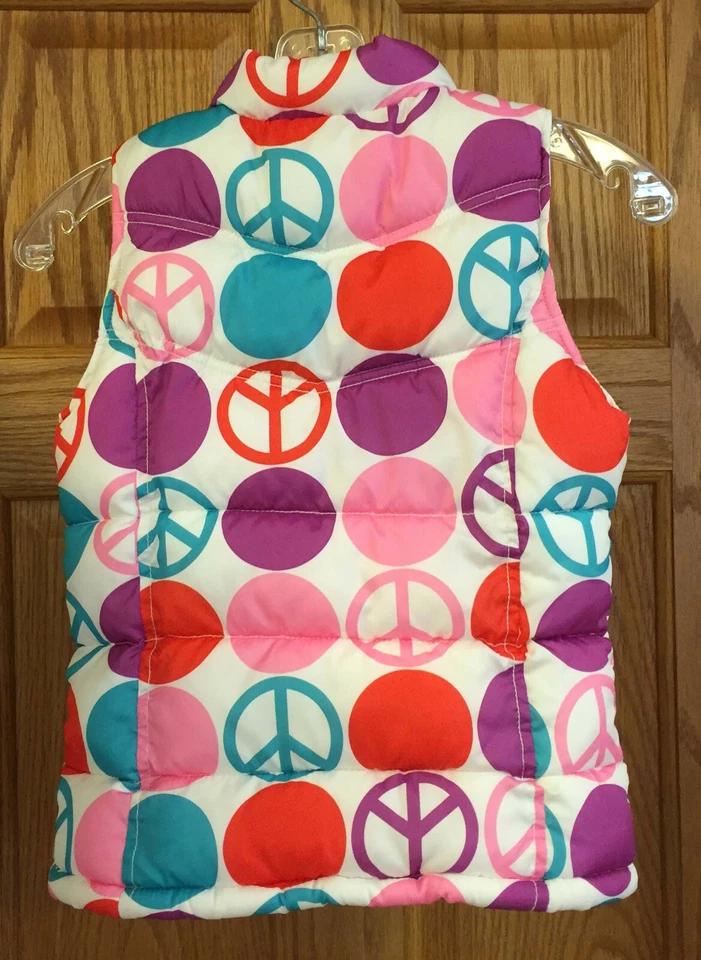 Chaleco Hinchado Niñas Antiguo Azul Marino Signos de Paz Lunares Blanco Púrpura Rosa Talla Grande Foto 3 de 3