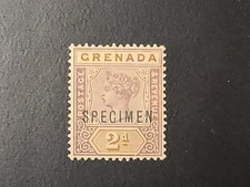 TIMBRE SPÉCIMEN GRENADE DEUX PENCE 2d REINE VICTORIA MH BEAU TIMBRE À POSSÉDER