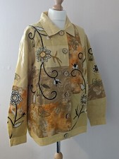 Indigo Moon Yellow Jacket Blazer Vintage Applique Embroidered Patchwork Flax L