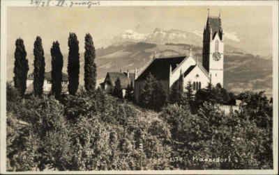 Männedorf Kanton Zürich Schweiz alte Postkarte Ansichtskarte Partie a.d. Kirche