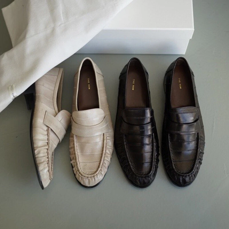 Mujeres THE ROW Nuevo Retro Plisado Informal Tacones Planos Poco Profundos Mocasines Individuales Zapatos Foto 2 de 4