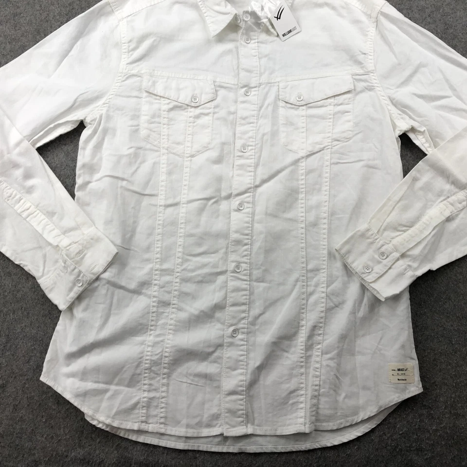 Camisa William Rast Hombre Grande Blanca Sólida Manga Larga Bolsillos Abotonados * Foto 2 de 4