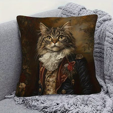 2 X Beautiful Victorian Cat Cushion Covers Decorative Cushions - Double Sided.