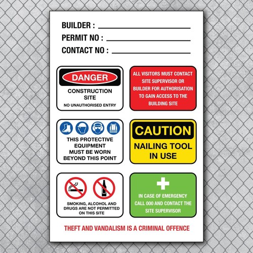 OWNER BUILDER CONSTRUCTION SITE SAFETY SIGN 5MM THICK CORFLUTE PANEL ...