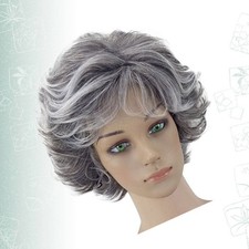 Silk Grey Old Lady Wig Elastic Adjustable Wig for Costume Use