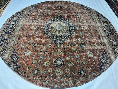 9x9 ft Caucasian Round Floral Medallion Arabesque Handknotted Wool Vintage Rug