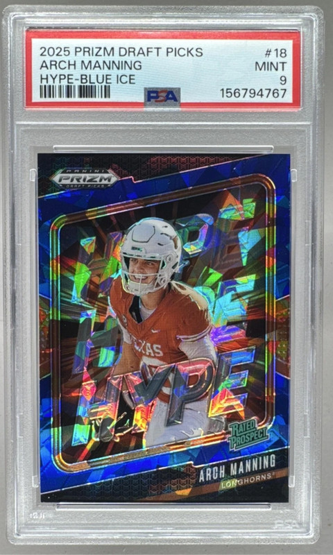 Arch Manning - 2025 Panini Prizm Draft Picks - #18 Blue Ice Hype /149 PSA 9