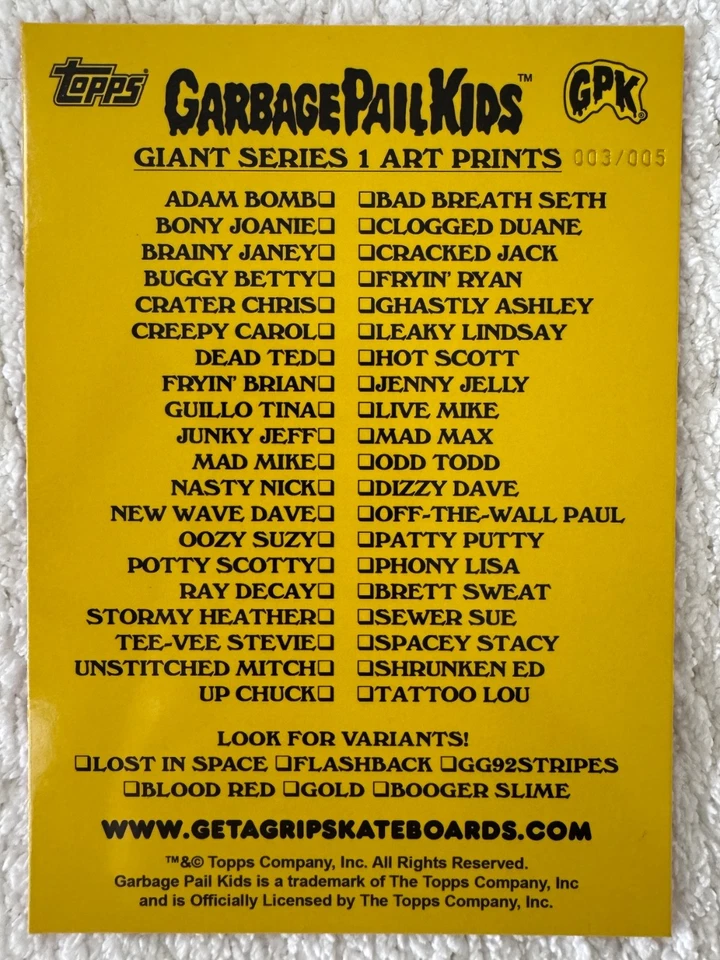 2025 Garbage Pail Kids Get A Grip Giant Art Print Clogged Duane Blood Red 3/5 - Image 2 of 2
