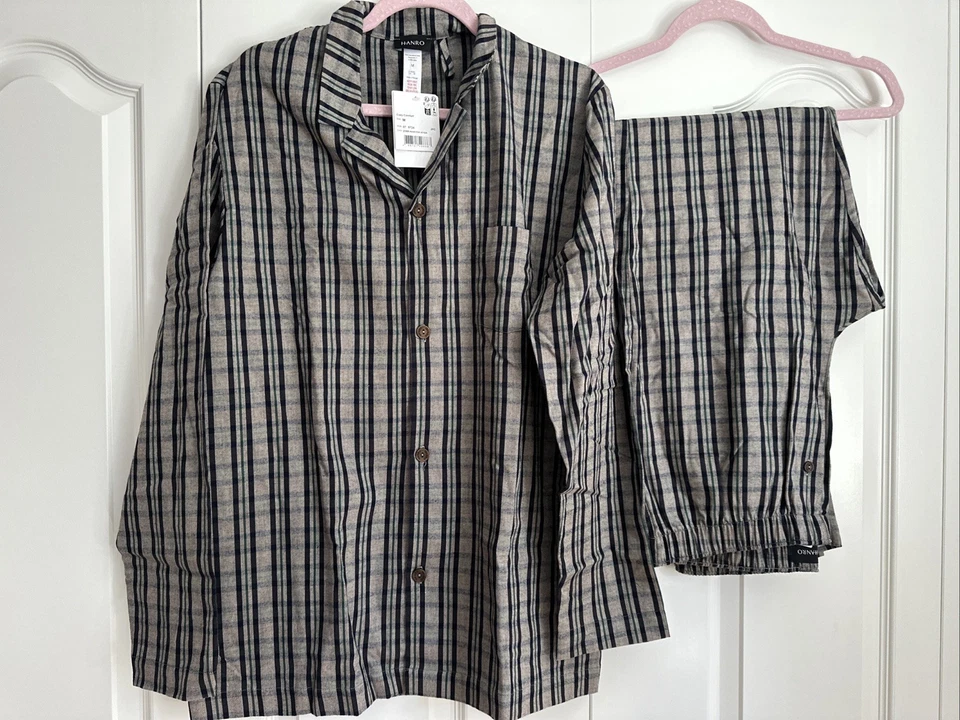 NUEVO CON ETIQUETAS $250 Hanro Hombres Pijama Conjunto Acogedor Cómodo Franela Talla M Pantalón Manga Larga Foto 2 de 4