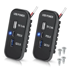  3 Ports 12V USB Outlet, 18W PD3.0 Port, 18W QC3.0 & 2.4A USB A Charger Fast 