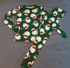 Carter's Kids Size 10 Christmas Pajama Set Black Santa Green EUC