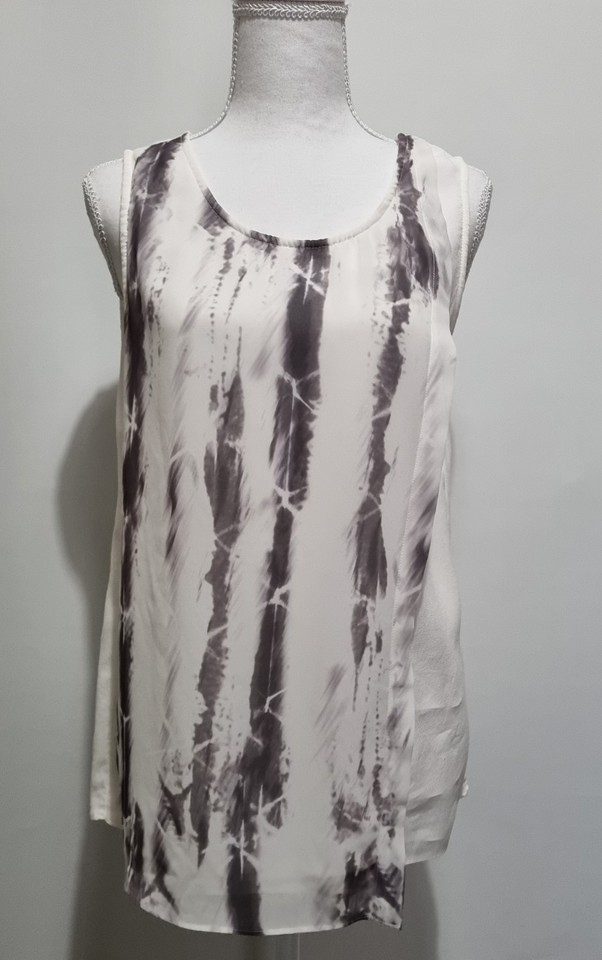 Jeanswest Camisole Tank Top (Size 8) White Polyester Sheer Grey Overlay