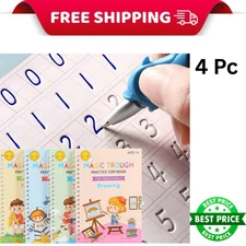 4 PC Reusable Grooved Writing Books for Kids, Magic Copy Books,Reusable Handl