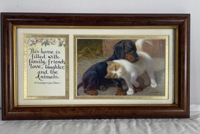 Vintage Temple Calligraphy Framed Art Print   Dog & Cat Animals Quote 14  x 8 