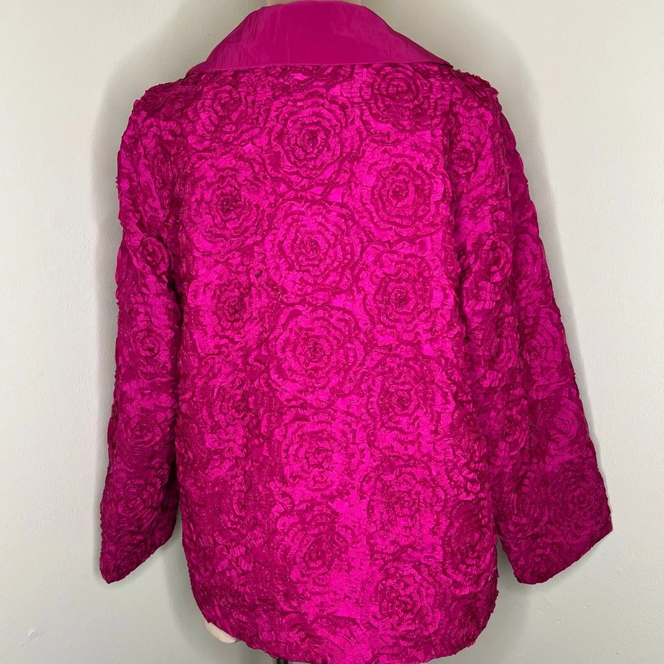 Vtg Grace Chuang Jacket Large Womens Puckered Floral Open Evening Pink Feminine - Image 3 of 4