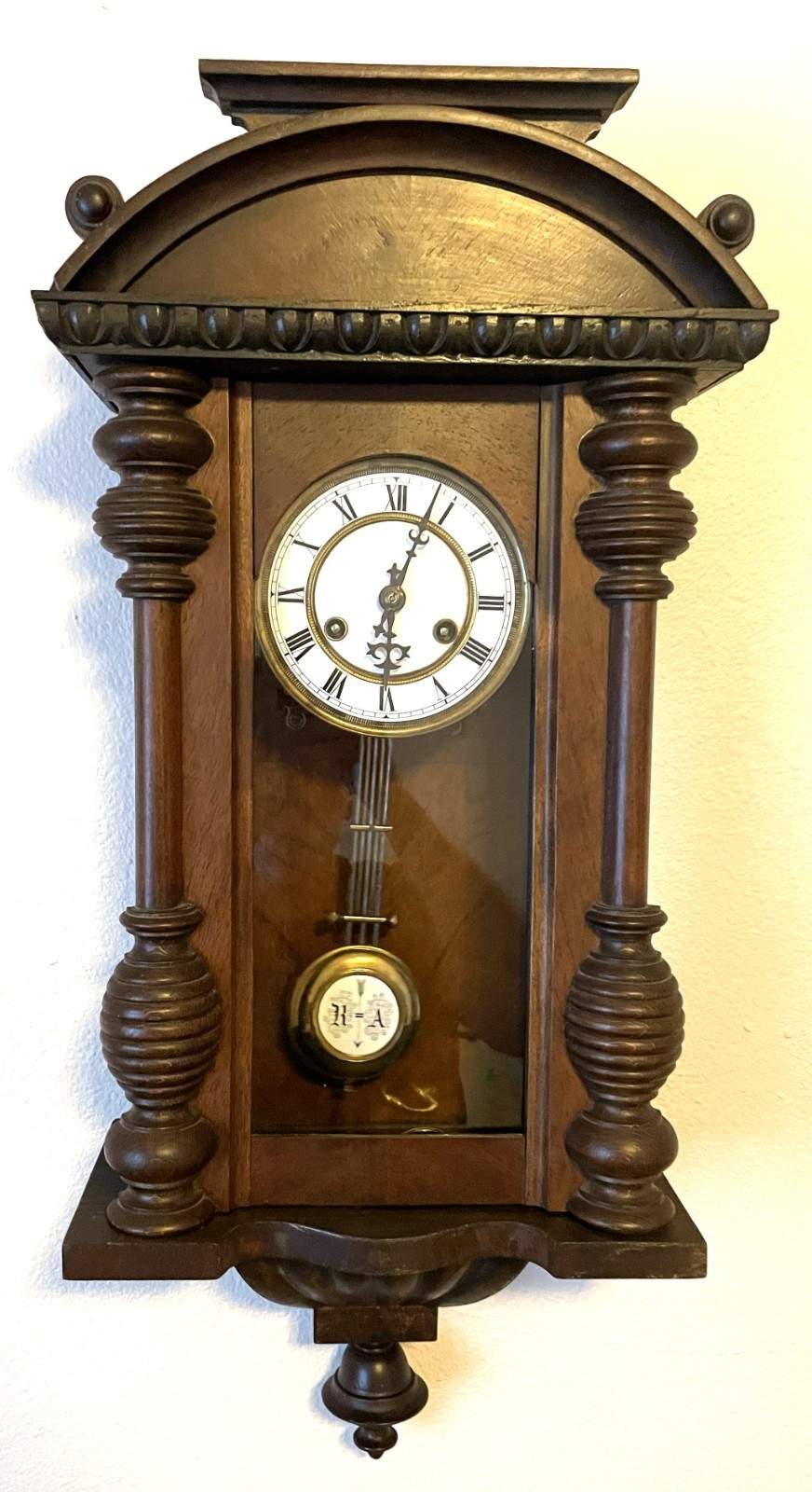 ANTIQUE MAHOGANY RA VIENNA REGULATOR WALL CLOCK 8 DAY TIME & STRIKE RUNNING
