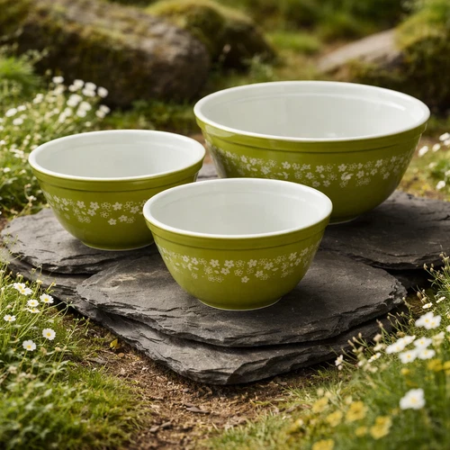 Vintage Pyrex Spring Blossom Crazy Daisy Mixing Bowl Set