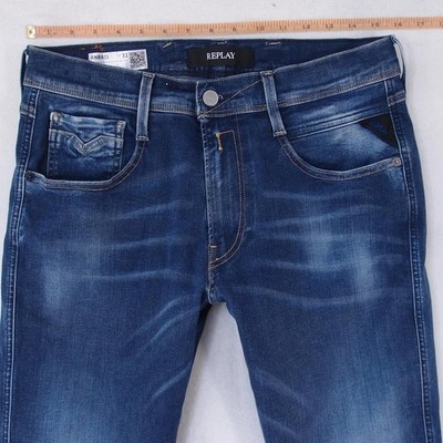Herrens Replay M914 ANBASS Slim Tapered Elasthan Blau Jeans W32 L32