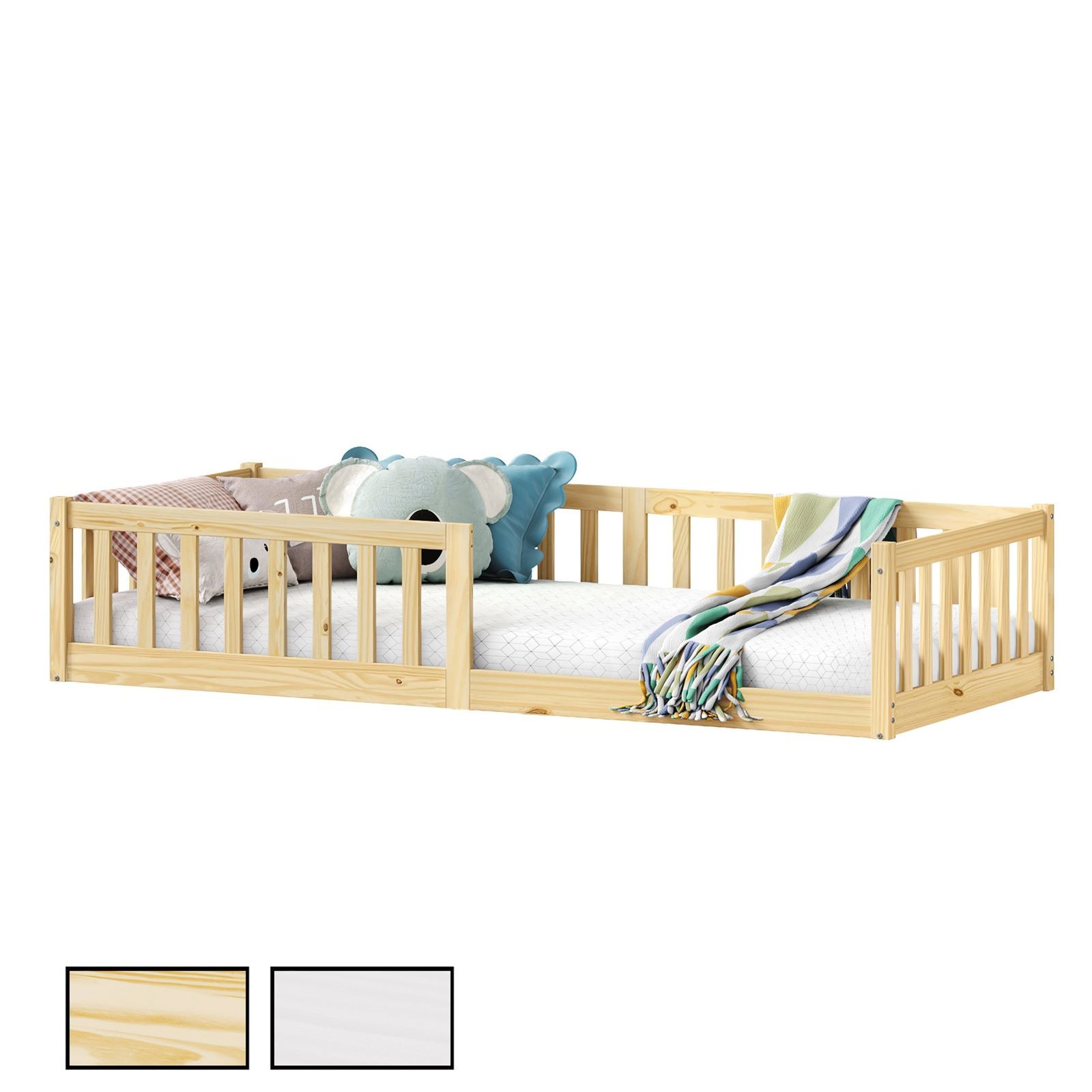 Lit enfant GUSTAVO 90x190 cm en pin massif brut