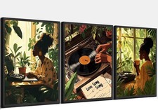 3 Piece Black Girl Canvas Wall Art 12x16 Inch Unframed