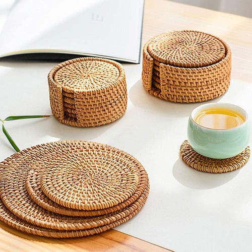 Handmade Natural Rattan Coasters for Drinks, Wicker Boho Coasters, Woven Coas... - Picture 4 of 8