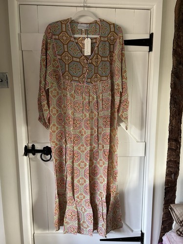 ONE HUNDRED STARS VINTAGE TILE BOHO MAXI DRESS PINK M/L NEW BNWT - Picture 8 of 14