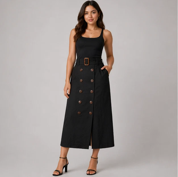 Albus Lumen Skirt Size 6 Black 100% Linen Minimal Designer