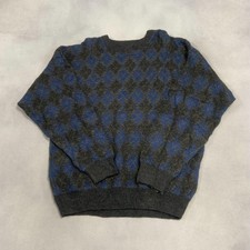 Vintage Abstract Knitted Jumper Argyle Patterned Grandad Knit Sweater Men's Xl