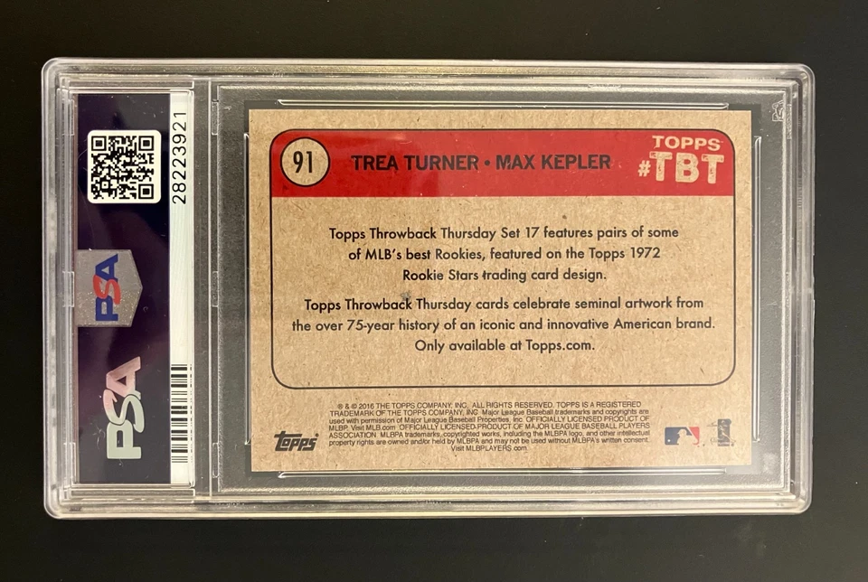 2016 Topps Trea Turner / Max Kepler Rookie Card #91 PSA 10 Throwback Thursday RC - Image 2 of 2