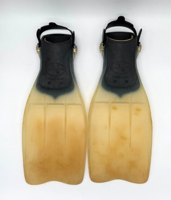 Vintage Dacor Turbo-Flex Scuba Diving Fins Black & Clear Made in Italy Large L
