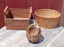 Lot 3 Vintage Wicker Baskets Round Oval Square Handle Rustic Farmhouse Decor