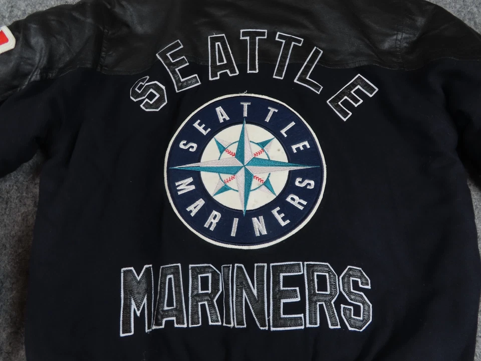 Seattle Mariners Jacket Mens Medium Blue Black Wool Leather Blend MLB Baseball - Image 2 of 4