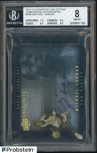 2013-14 UD Exquisite Collection Dimensions Michael Jordan HOF ON CARD AUTO BGS 8