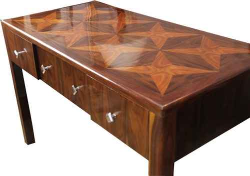 Casa Padrino Art Deco Sekretär Braun Intarsien 129 x 66 x H86 mit 3 Schubladen - Bild 2 von 2