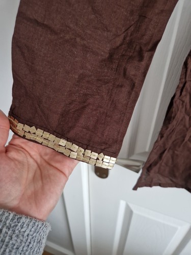 Bay Brown Fine Cotton Kaftan Top Tunic 8 Lightweight Sequined - Picture 3 of 7