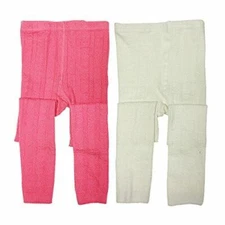Wrapables White and Pink Cotton Heart Knit Leggings (Set of 2), 7-8 Yrs