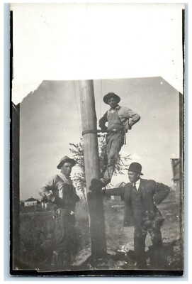 c1910's Occupational Telephone Pole Cre RPPC Photo Unposted Antique Postcard