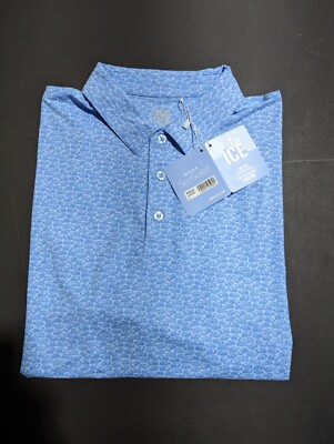 NWT MEN'S SAN SOLEIL SOLTEK ICE POLO, SIZE: L, COLOR: LIGHT BLUE CAR PRINT (M3)