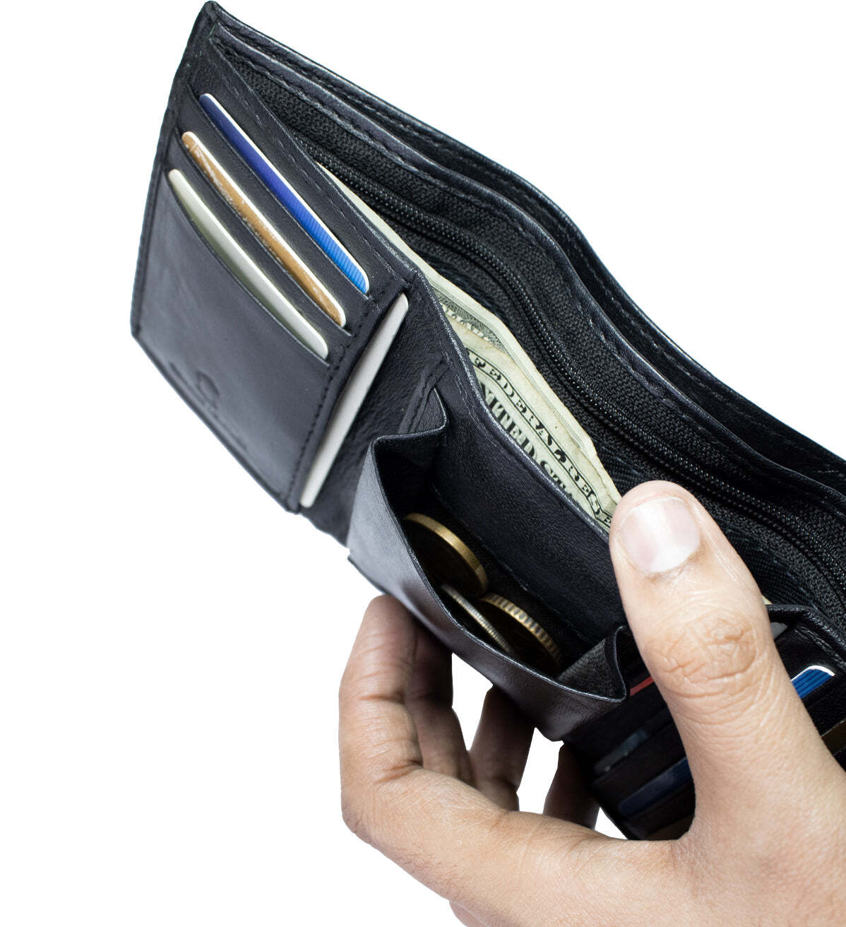 Black Genuine Leather Men's Trifold Wallet Coin Pocket Holder New