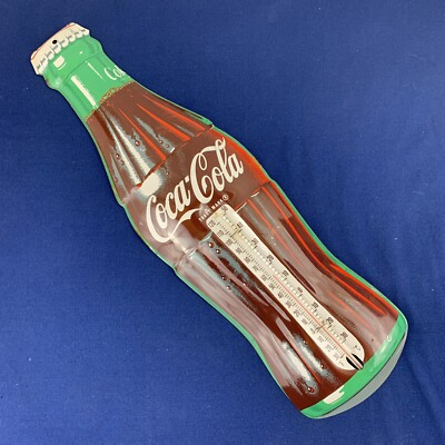 Vintage MCA Made in USA Coca Cola Bottle Embossed Tin Thermometer Coke