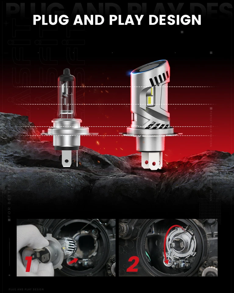 Lasfit H4 LED Headlight Bulbs High Low Beam Super Bright 10000Lumens 100W 6000K - Изображение 3 из 4