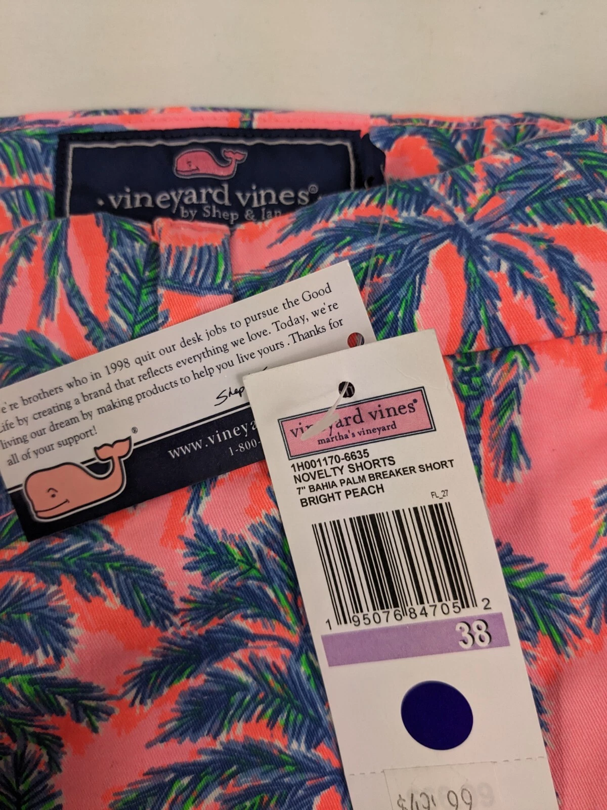 NWT Vineyard Vines Men’s 7" Inseam Breaker Short Pair Size 38 Bahia Palm trees