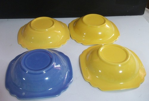 6 Homer Laughlin Riviera Bowls 5 1/4" Art Deco Red Green Yellow Blue - Picture 9 of 11
