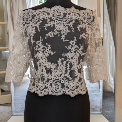 Lace Wedding Jacket Short Sleeves Ivory Lace Bride Bolero White