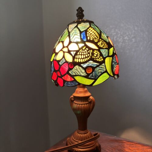 Vintage Table Lamp Dia Shade Colorful Rose Flower Tiffany Style Bedside
