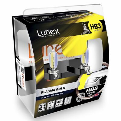 Lunex HB3 9005 Genuine PLASMA GOLD 65W 12V Halogen Car Headlamps P20d 2800K Twin