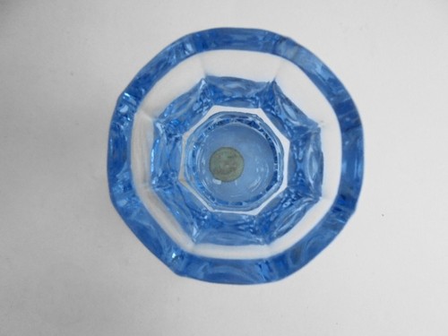 PAIR BLUE DEPRESSION GLASS THISTLE VASES ORIGINAL LABEL POLISHED RIM AND BASE - Picture 4 of 6
